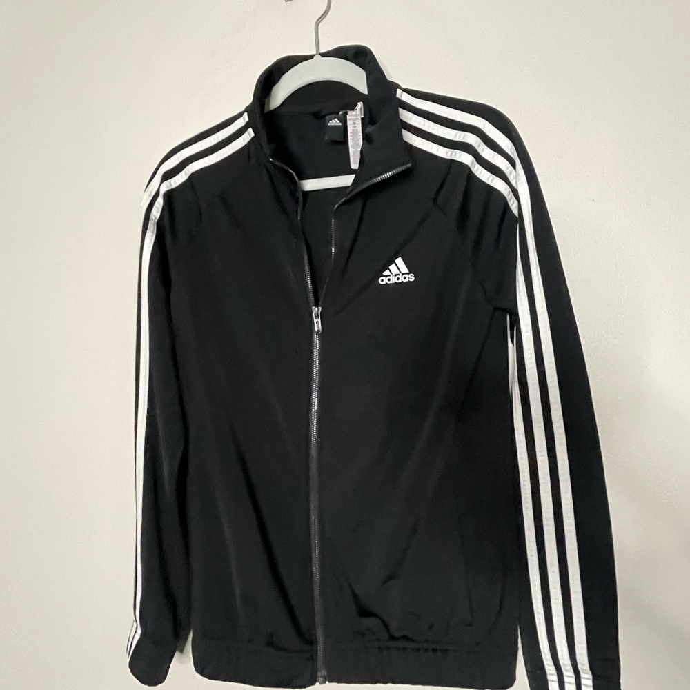 Adidas Black Track Jacket with White Stripes